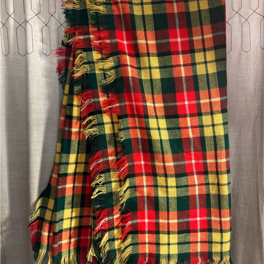Glentex Plaid Fringe Throw/Scarf in Red, Yellow & Green